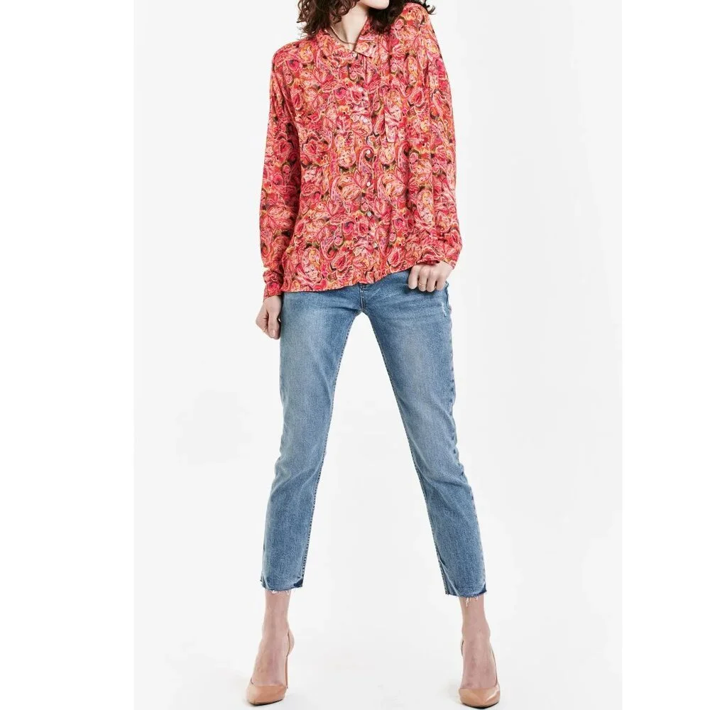 DEAR JOHN DENIM arianna front tie shirt in autumn paisley Medium - Picture 2 of 16